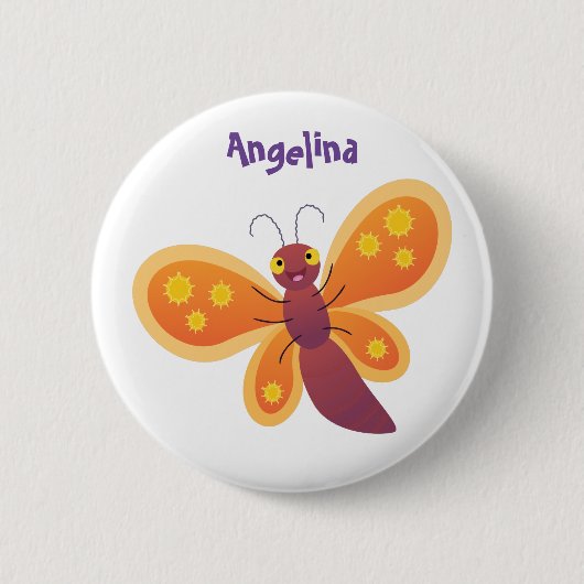 Cute happy orange butterfly cartoon illustraties ronde button 5,7 cm (Voorkant)