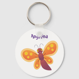 Cute happy orange butterfly cartoon illustraties sleutelhanger