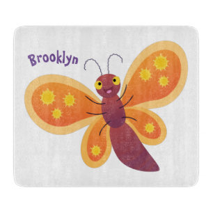 Cute happy orange butterfly cartoon illustraties snijplank