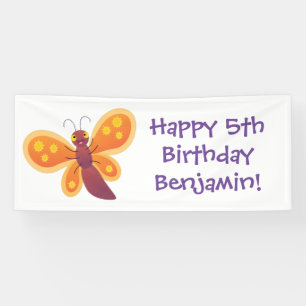 Cute happy orange butterfly cartoon illustraties spandoek