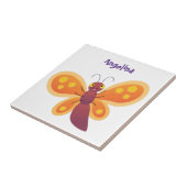 Cute happy orange butterfly cartoon illustraties tegeltje (Zijkant)
