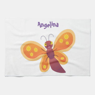 Cute happy orange butterfly cartoon illustraties theedoek