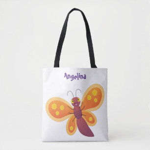 Cute happy orange butterfly cartoon illustraties tote bag