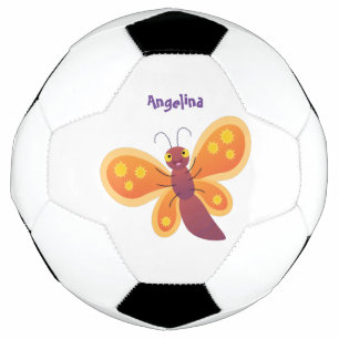 Cute happy orange butterfly cartoon illustraties voetbal