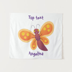 Cute happy orange butterfly cartoon illustraties wandkleed