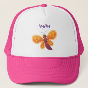 Cute happy orange butterfly cartoon illustration trucker pet