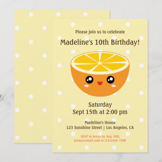 Cute Happy Oranje kinderen Birthday Party Invitati Kaart (Voorkant / Achterkant)