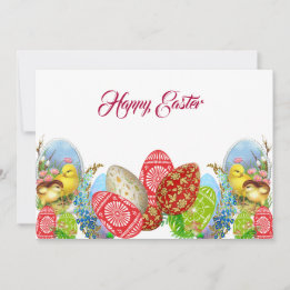 Cute Happy Paast Multicolor Egg-Chick Floral Kaart Notitiekaartje