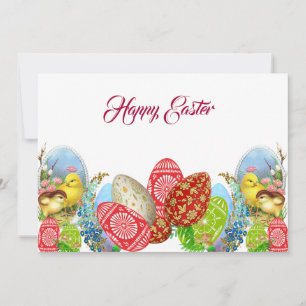 Cute Happy Paast Multicolor Egg-Chick Floral Kaart Notitiekaartje