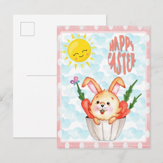 Cute Happy Paaster Bunny Briefkaart (Voorkant / Achterkant)
