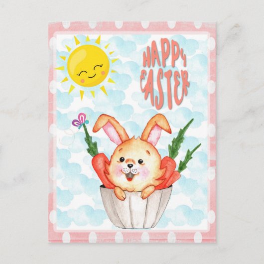 Cute Happy Paaster Bunny Briefkaart (Voorkant)