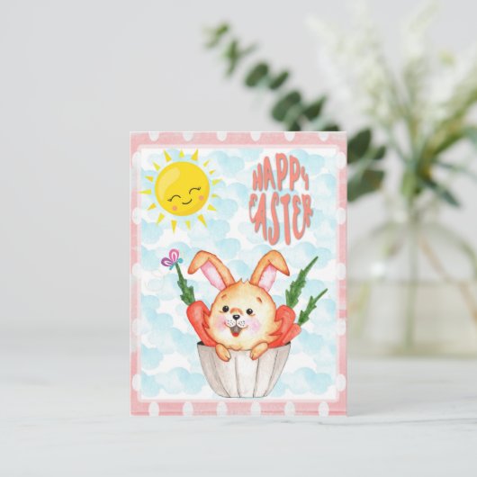 Cute Happy Paaster Bunny Briefkaart (Staand voorkant)