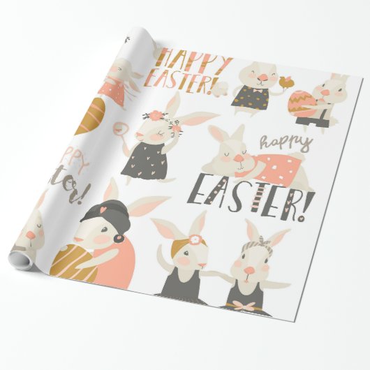 Cute Happy Paaster Bunny Cadeaupapier (Uitgerold)