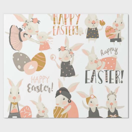 Cute Happy Paaster Bunny Cadeaupapier (Vlak)