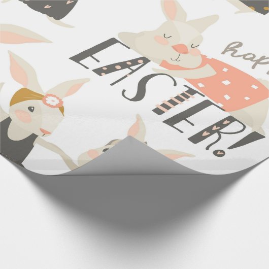 Cute Happy Paaster Bunny Cadeaupapier (Hoek)