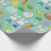 Cute Happy Paaster Bunny Eggs Spring Flowers Cadeaupapier (Hoek)