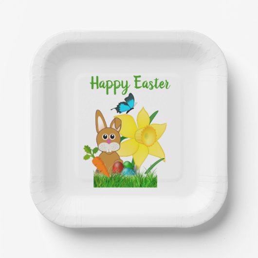 Cute Happy Paaster Bunny Rabbit Holiday Party Papieren Bordje (Voorkant)