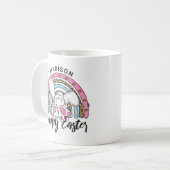 Cute Happy Paaster Bunny Rabbit Rainbow Add Name Koffiemok (Voorkant links)