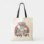 Cute Happy Paaster Bunny Rabbit Rainbow Add Name Tote Bag (Achterkant)