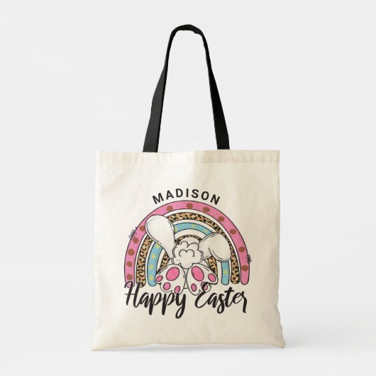 Cute Happy Paaster Bunny Rabbit Rainbow Add Name Tote Bag (Achterkant)
