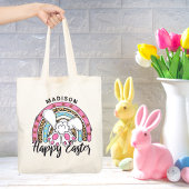 Cute Happy Paaster Bunny Rabbit Rainbow Add Name Tote Bag