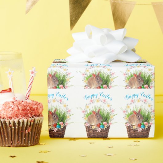Cute Happy Paaster Rabbit in Basket Holiday Cadeaupapier (Verjaardagsfeest)