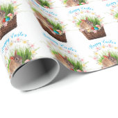 Cute Happy Paaster Rabbit in Basket Holiday Cadeaupapier (Rol Hoek)