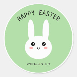 Cute Happy Paaster White Bunny Business Custom Ronde Sticker