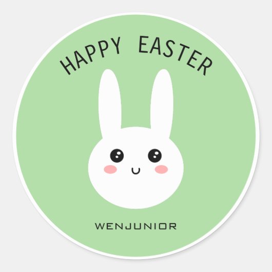 Cute Happy Paaster White Bunny Business Custom Ronde Sticker (Voorkant)