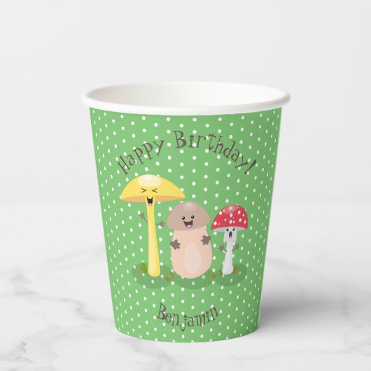 Cute happy padroom fungi cartoon illustratie papieren bekers (Achterkant)