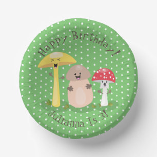 Cute happy padroom fungi cartoon illustratie papieren kommen