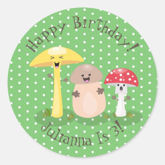 Cute happy padroom fungi cartoon illustratie ronde sticker (Voorkant)
