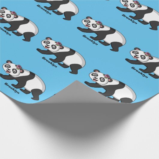 Cute happy panda bear with flower cartoon cadeaupapier (Hoek)