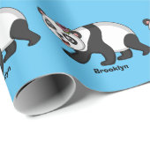 Cute happy panda bear with flower cartoon cadeaupapier (Rol Hoek)