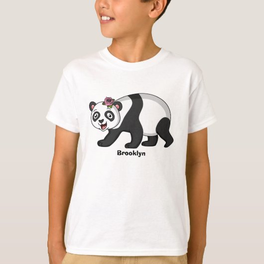 Cute happy panda bear with flower cartoon t-shirt (Voorkant)