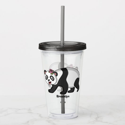 Cute happy panda beer met cartoon acryl drinkbeker (Voorkant)