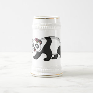Cute happy panda beer met cartoon bierpul