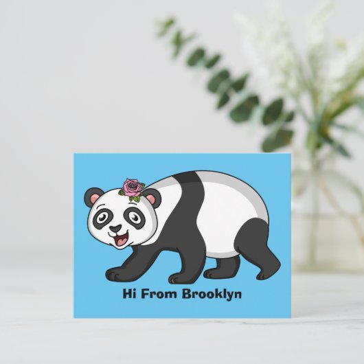 Cute happy panda beer met cartoon briefkaart (Staand voorkant)