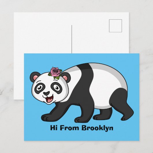 Cute happy panda beer met cartoon briefkaart (Voorkant / Achterkant)