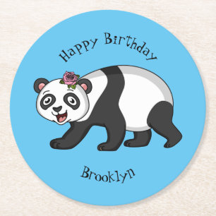 Cute happy panda beer met cartoon ronde kartonnen onderzetter