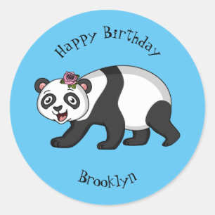 Cute happy panda beer met cartoon ronde sticker