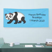 Cute happy panda beer met cartoon spandoek (Beurs)