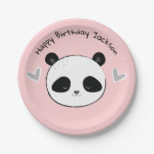 Cute Happy Panda Face Pink Party Bord (Voorkant)