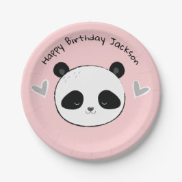 Cute Happy Panda Face Pink Party Bord