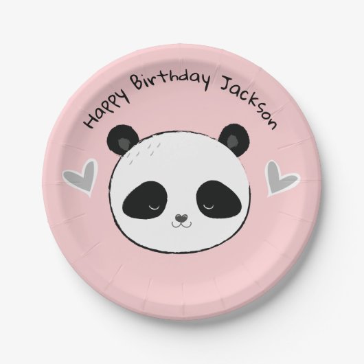 Cute Happy Panda Face Pink Party Bord (Voorkant)