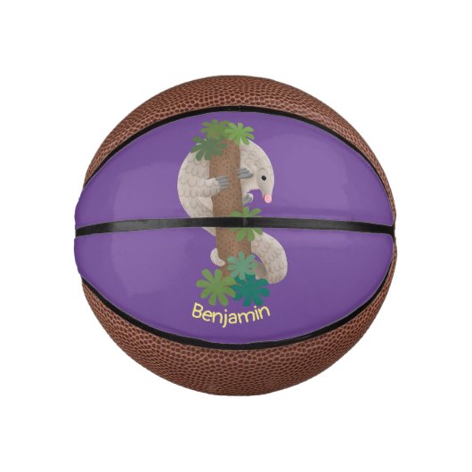 Cute happy pangolin anteater illustratie basketbal (Voorkant)