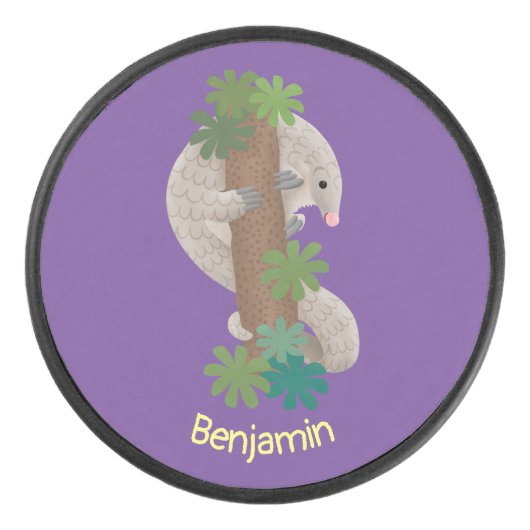 Cute happy pangolin anteater illustratie hockey puck (Voorkant)