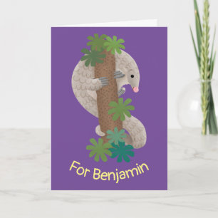 Cute happy pangolin anteater illustratie kaart