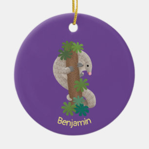 Cute happy pangolin anteater illustratie keramisch ornament