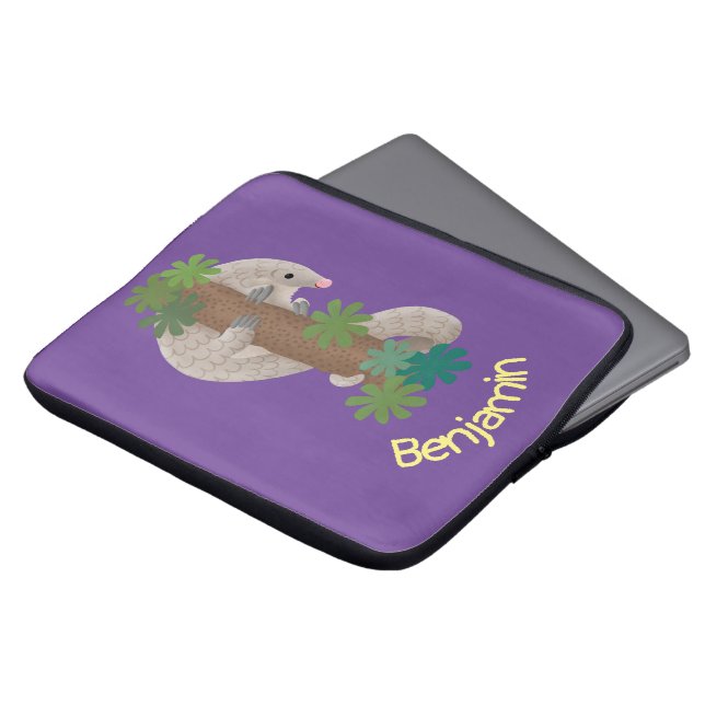 Cute happy pangolin anteater illustratie laptop sleeve (Voorkant top)